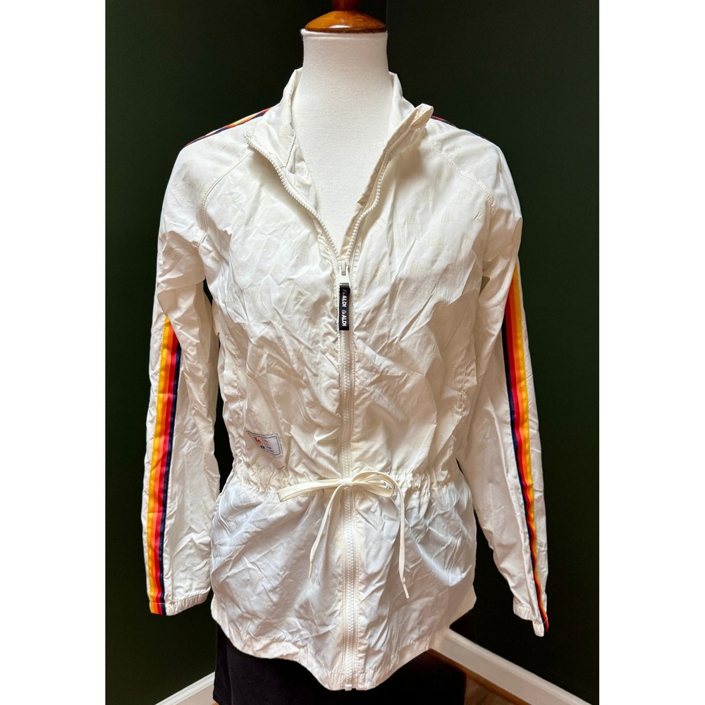 ALDI Windbreaker Jacket Rainbow Stripe Drawstring Waist Women's‎ Size S